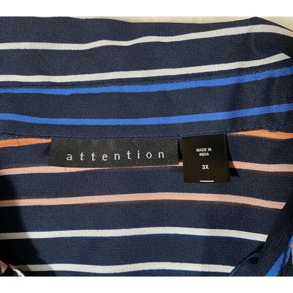 Attention Women's Plus Sz 3X Black Sheer Button Down Top Stripes Artsy Unique - Picture 3 of 9